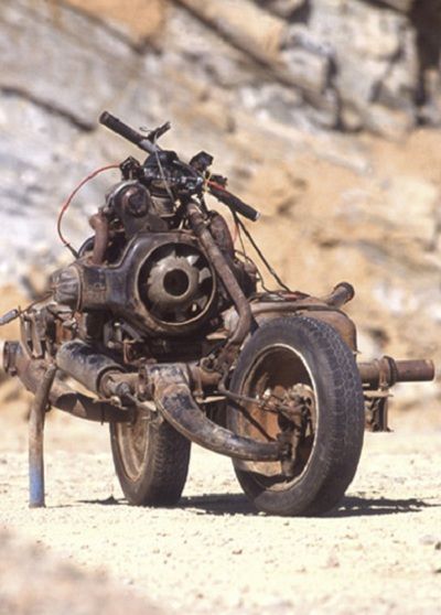 Emile Leray built a motorbike in desert